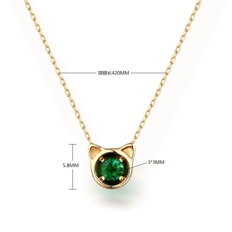 Ladies Cat Shaped London Topaz/Colombia Emerald Necklace in 14k Yellow Gold/14k Rose Gold